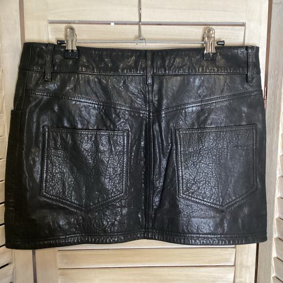 Ba&sh Baly Noir Textured Black Lamb Leather Zip Front Mini Skirt 36 S - Picture 4 of 10